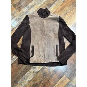 Ralph Lauren Y2K Shacket Bomber Leather Zip Brown Jacket Size L